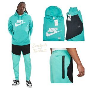 Nike Tech Fleece Mens Size 2XL Sweatsuit Matching Outfit Hoodie Set Teal Aqua
